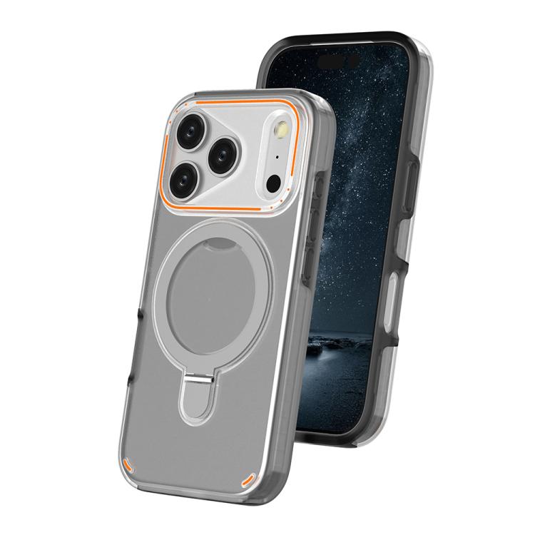 For iPhone 17 Pro Colorful 2 in 1 MagSafe Ring Holder Phone Case(Transparent Black)