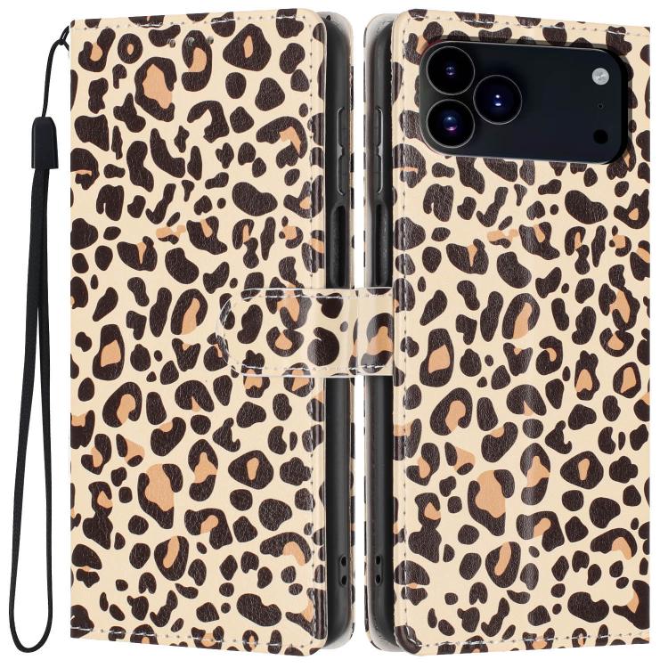 For iPhone 17 Pro Colorful Painting Vegan Leather Phone Case with Lanyard(Leopard Print)
