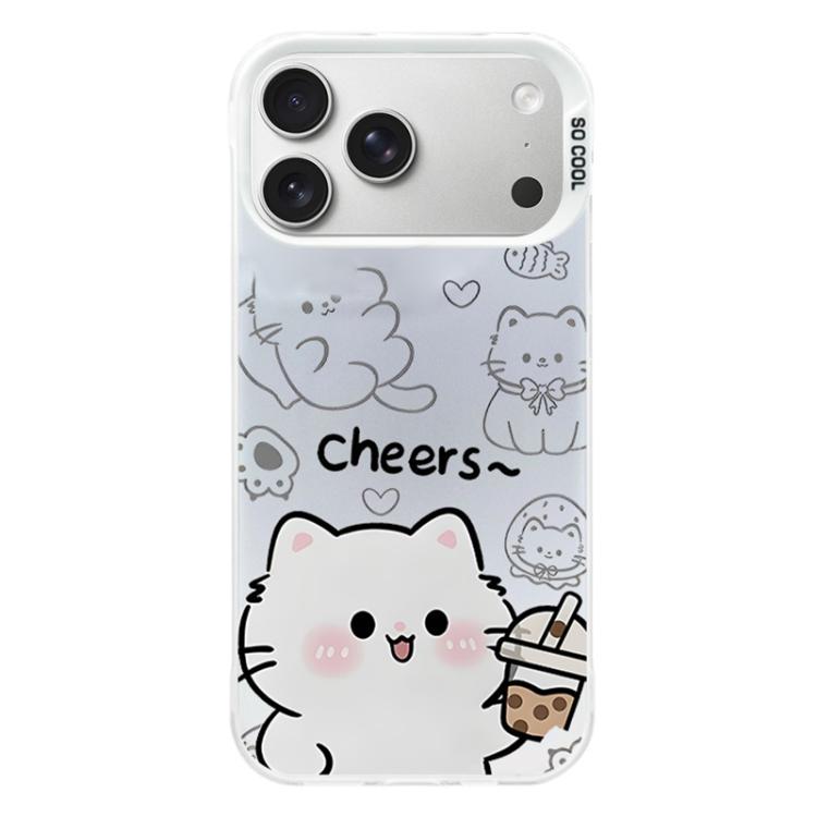 For iPhone 17 Pro Colorful Silver Plated IMD Pattern PC Hybrid TPU Phone Case(White Cat)