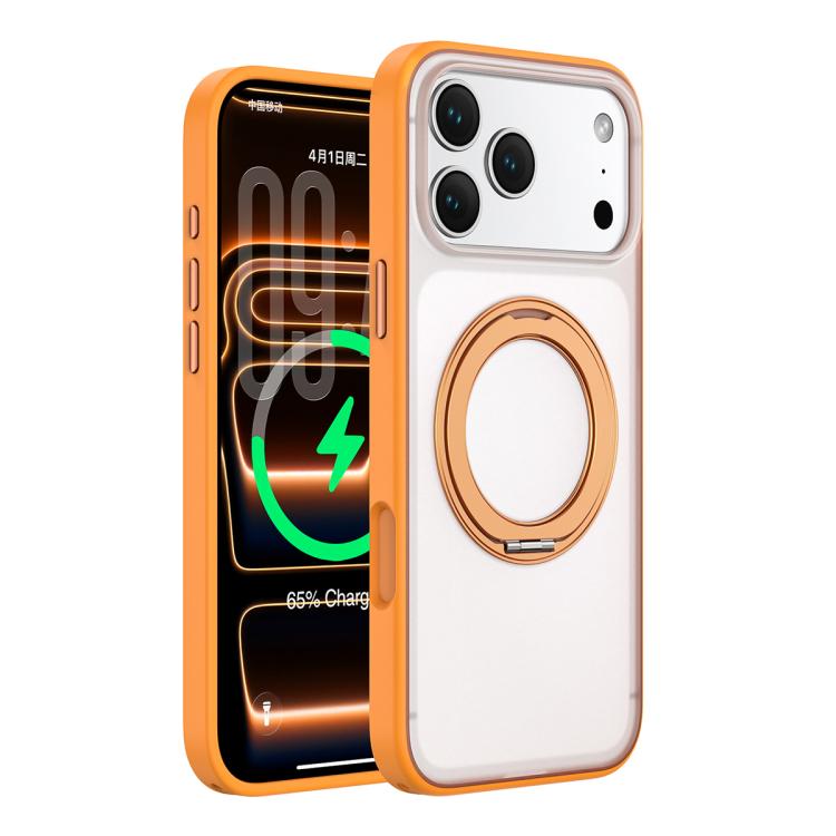 For iPhone 17 Pro Colorful Skin-Friendly Magnetic Rotating Holder Phone Case(Orange)