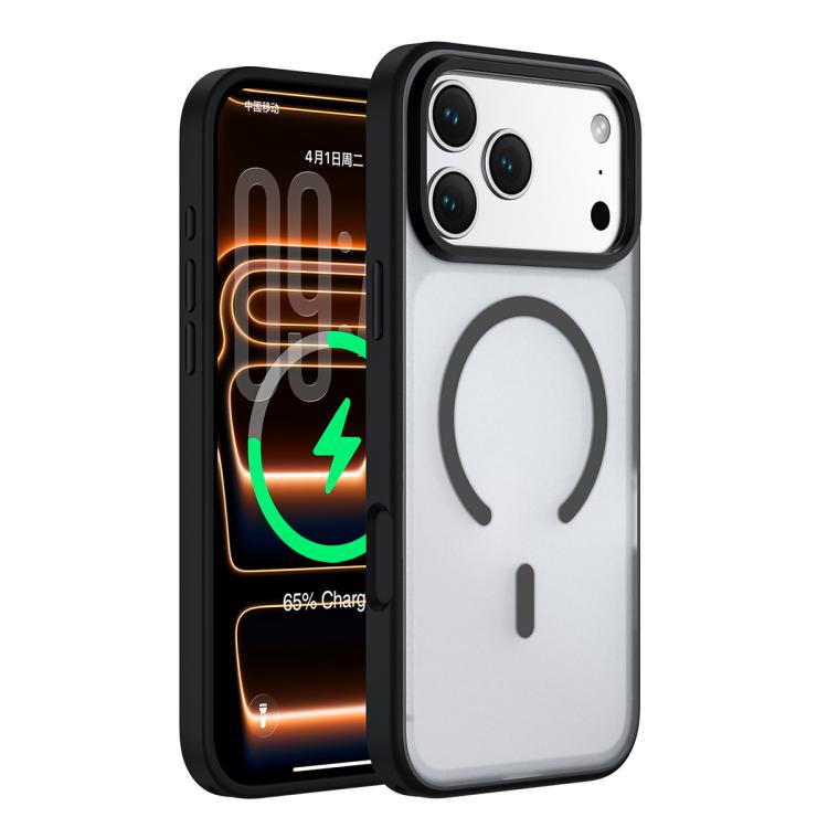 For iPhone 17 Pro Colorful Skin-Friendly Metal Lens Frame Magnetic Phone Case(Black)