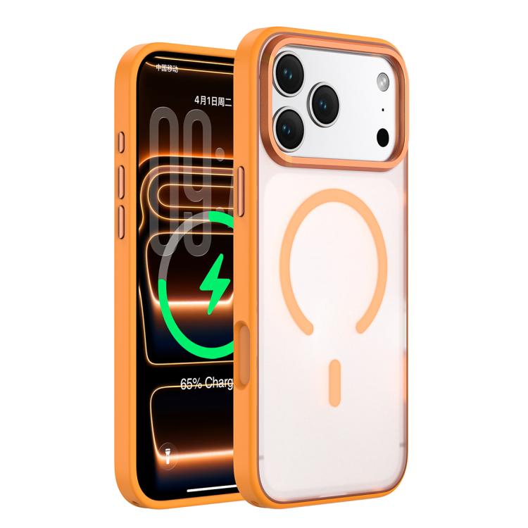 For iPhone 17 Pro Colorful Skin-Friendly Metal Lens Frame Magnetic Phone Case(Orange)