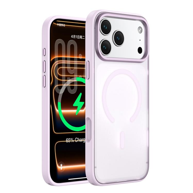 For iPhone 17 Pro Colorful Skin-Friendly Metal Lens Frame Magnetic Phone Case(Purple)