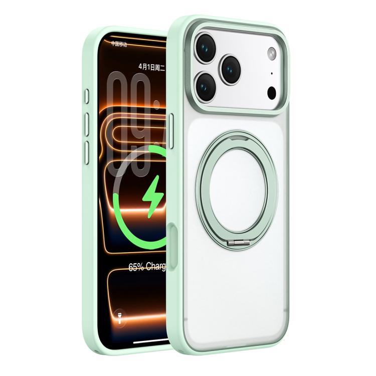 For iPhone 17 Pro Colorful Skin-Friendly Metal Lens Frame Magnetic Rotating Holder Phone Case(Green)