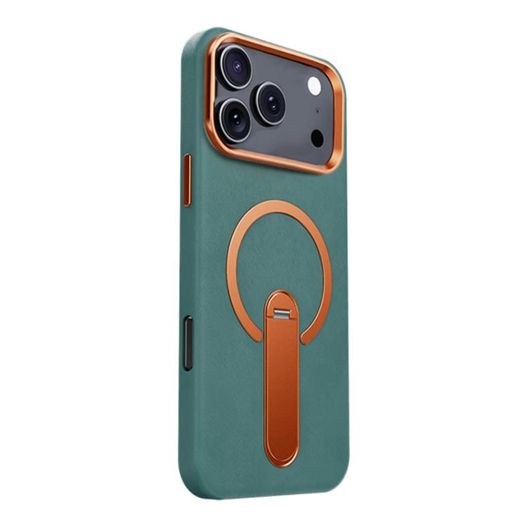 For iPhone 17 Pro Contrast Color 360 Degree Rotation Invisible Holder Fine Circle Magnetic Phone Case(Green)