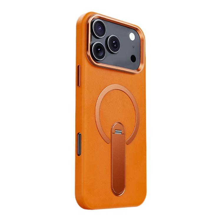 For iPhone 17 Pro Contrast Color 360 Degree Rotation Invisible Holder Fine Circle Magnetic Phone Case(Orange)