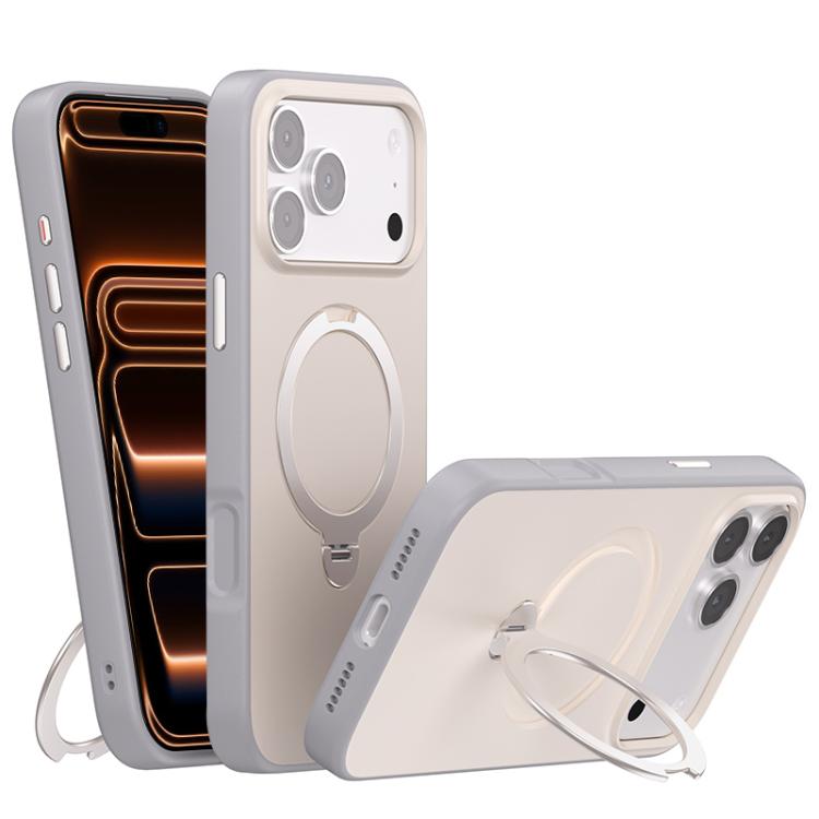 For iPhone 17 Pro Contrast Color Rotation Holder Magsafe Phone Case(Grey)
