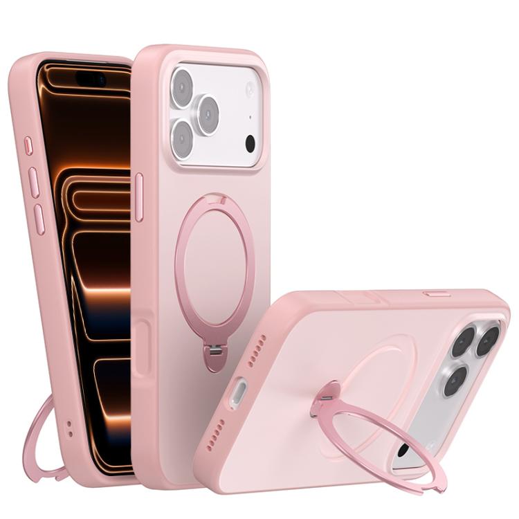For iPhone 17 Pro Contrast Color Rotation Holder Magsafe Phone Case(Pink)