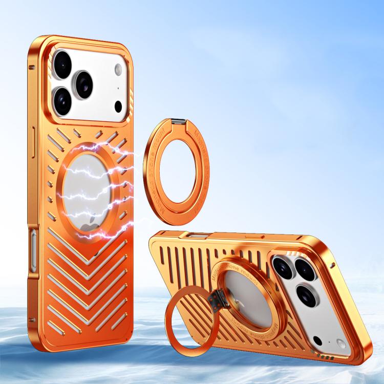 For iPhone 17 Pro Cooling MagSafe Magnetic Holder Metal Phone Case(Orange)