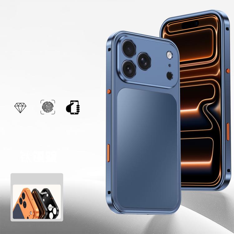 For iPhone 17 Pro Cooling Spring Buckle Metal Frame Phone Case(Ttanium Blue)