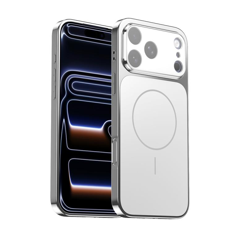 For iPhone 17 Pro Corning Glass Plating Large Window MagSafe Phone Case(Silver)