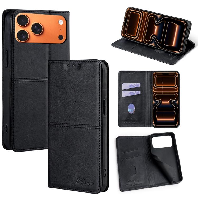 For iPhone 17 Pro Cow Texture Magnetic Leather Phone Case(Black)