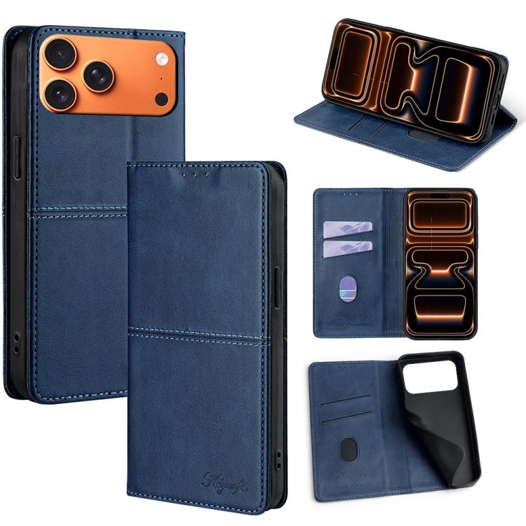 For iPhone 17 Pro Cow Texture Magnetic Leather Phone Case(Blue)