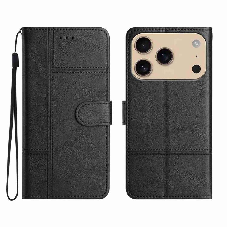 For iPhone 17 Pro Cowhide Texture Stitching Leather Phone Case(Black)