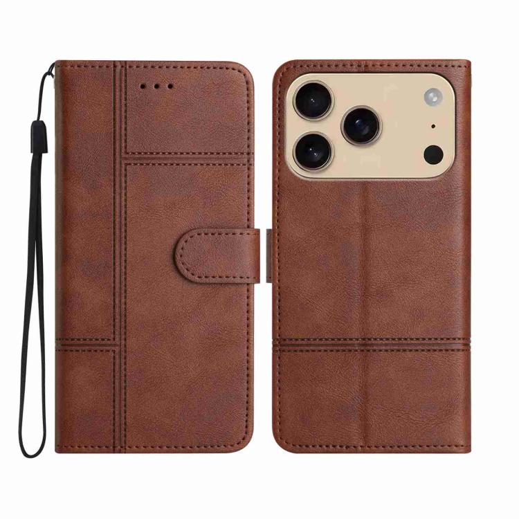 For iPhone 17 Pro Cowhide Texture Stitching Leather Phone Case(Coffee)