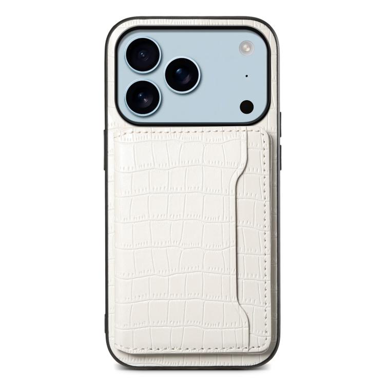 For iPhone 17 Pro Crocodile Texture Card Bag Design Full Coverage Phone Case(White)