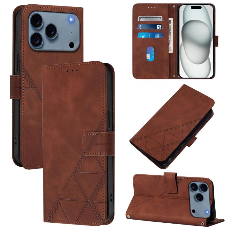 For iPhone 17 Pro Crossbody 3D Embossed Flip Leather Phone Case(Brown)