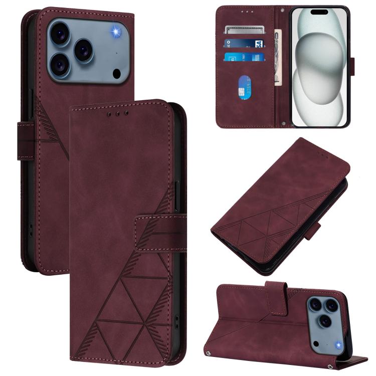For iPhone 17 Pro Crossbody 3D Embossed Flip Leather Phone Case(Wine Red)
