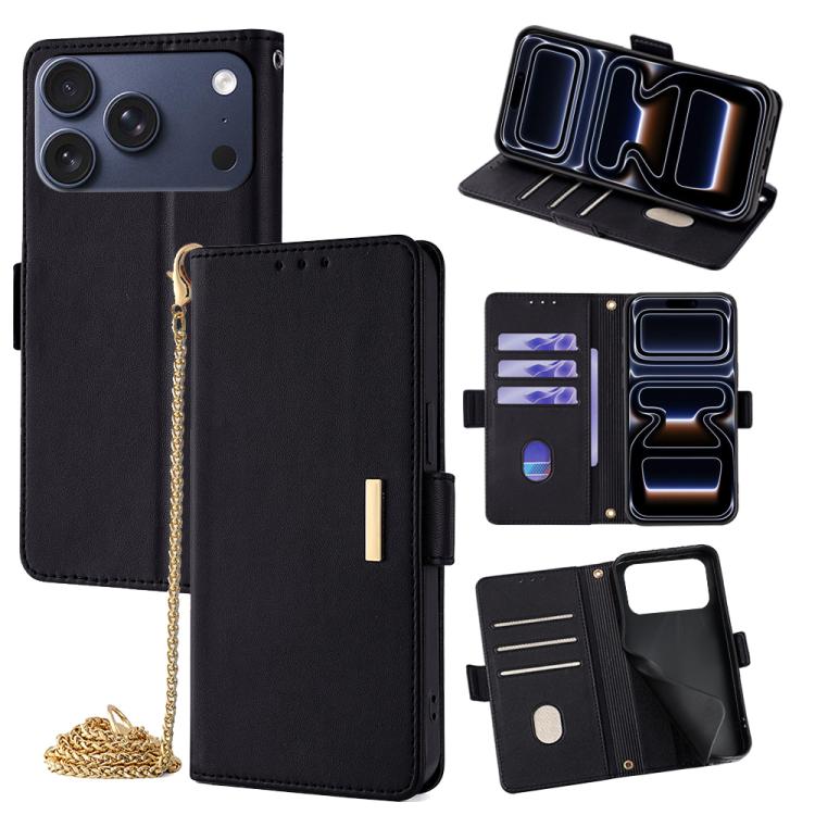 For iPhone 17 Pro Crossbody Chain Leather Phone Case(Black)