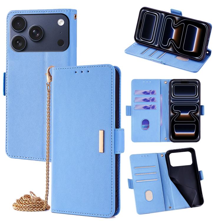 For iPhone 17 Pro Crossbody Chain Leather Phone Case(Blue)