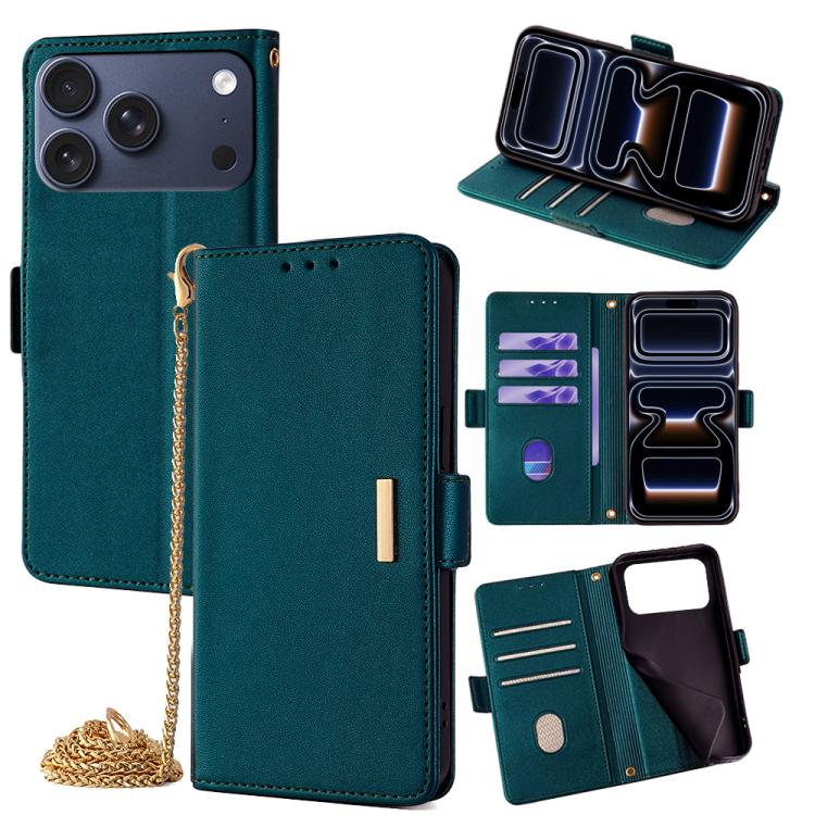 For iPhone 17 Pro Crossbody Chain Leather Phone Case(Green)