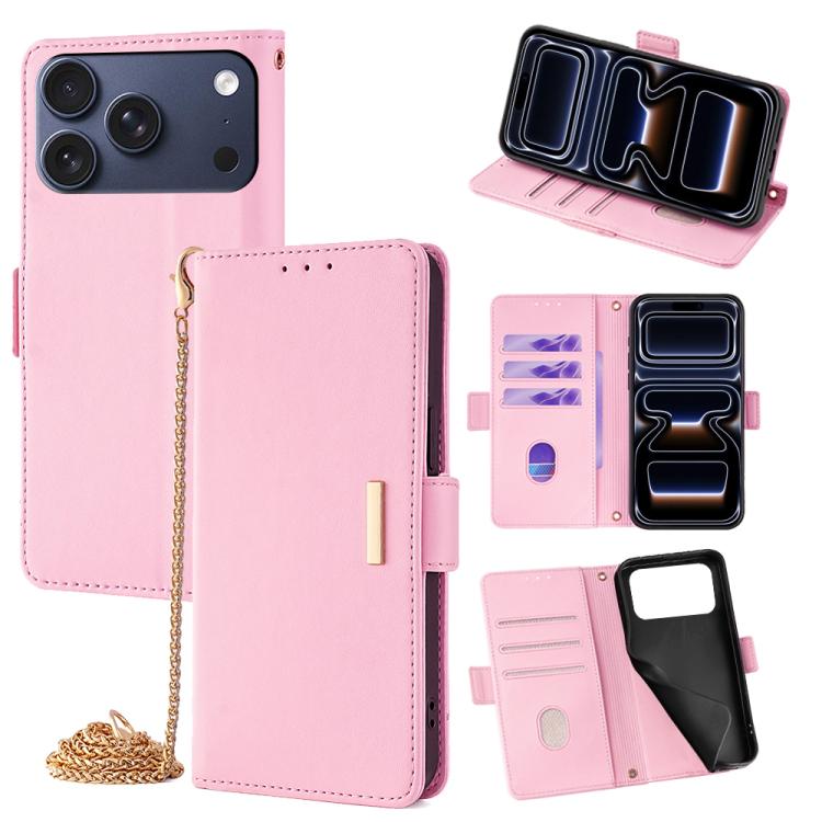 For iPhone 17 Pro Crossbody Chain Leather Phone Case(Pink)