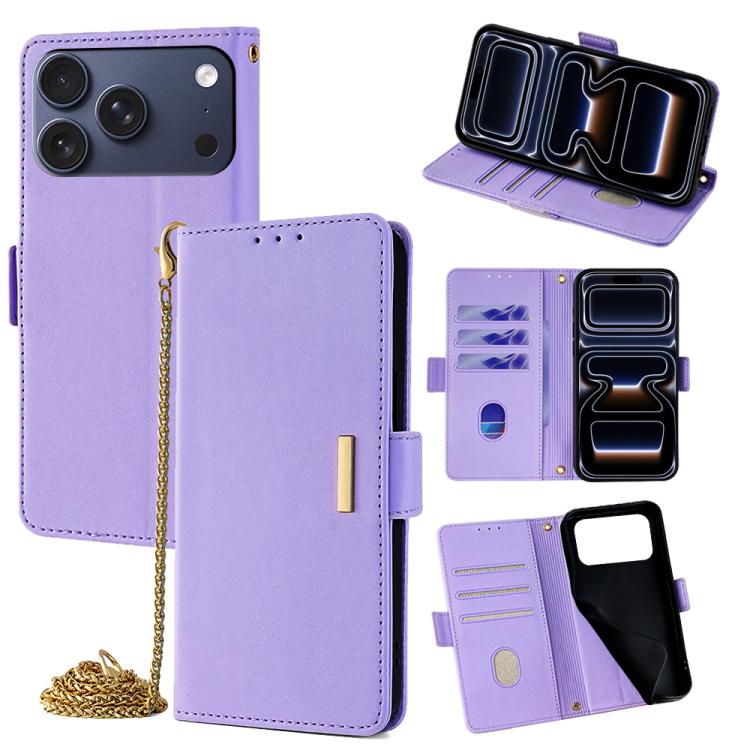 For iPhone 17 Pro Crossbody Chain Leather Phone Case(Purple)