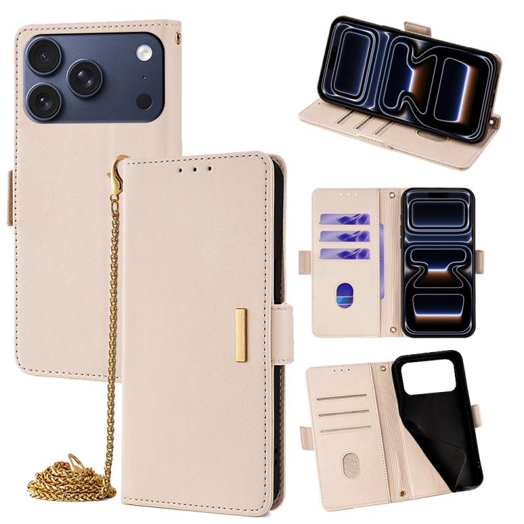 For iPhone 17 Pro Crossbody Chain Leather Phone Case(White)