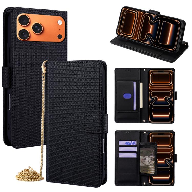 For iPhone 17 Pro Crossbody Chain Triangle Leather Phone Case(Black)