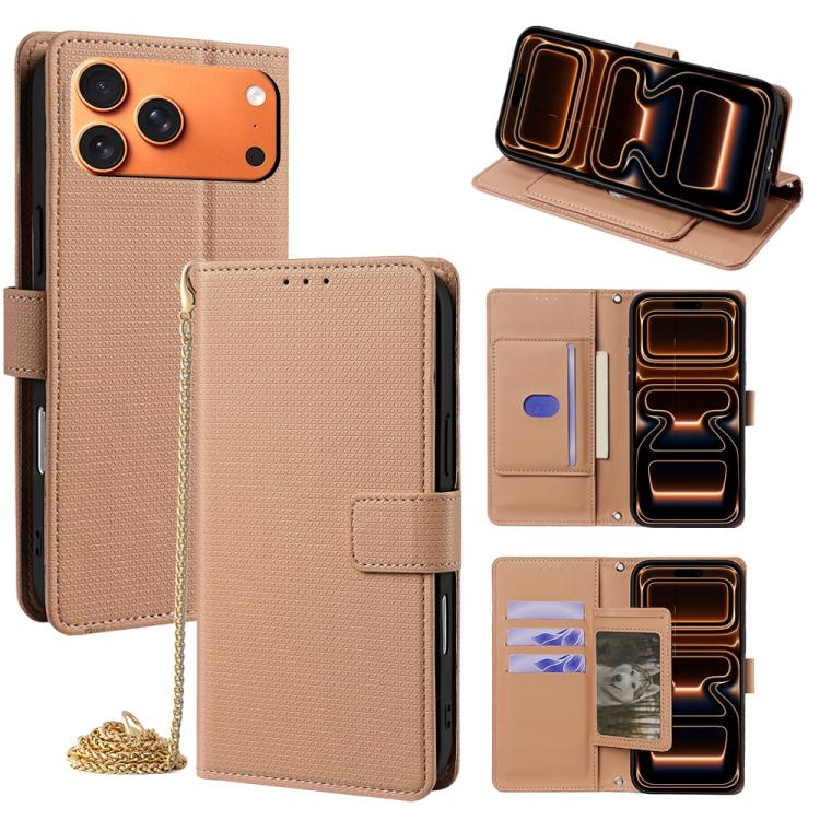 For iPhone 17 Pro Crossbody Chain Triangle Leather Phone Case(Brown)