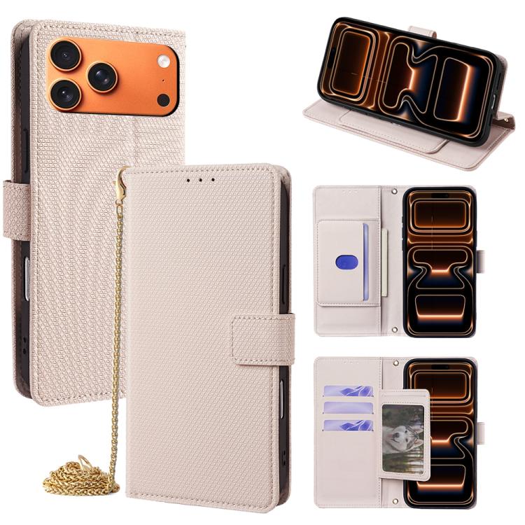 For iPhone 17 Pro Crossbody Chain Triangle Leather Phone Case(White)