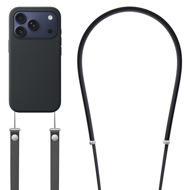 For iPhone 17 Pro Crossbody Imitation Nylon Magnetic Liquid Pop-Up Animation Liquid Silicone Phone Case(Black)