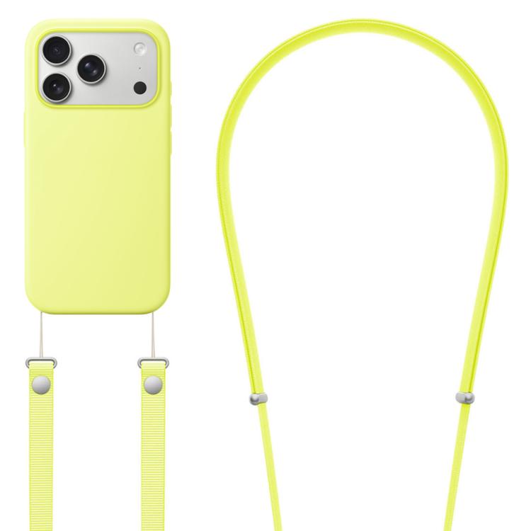 For iPhone 17 Pro Crossbody Imitation Nylon Magnetic Liquid Pop-Up Animation Liquid Silicone Phone Case(Fluorescent Green)