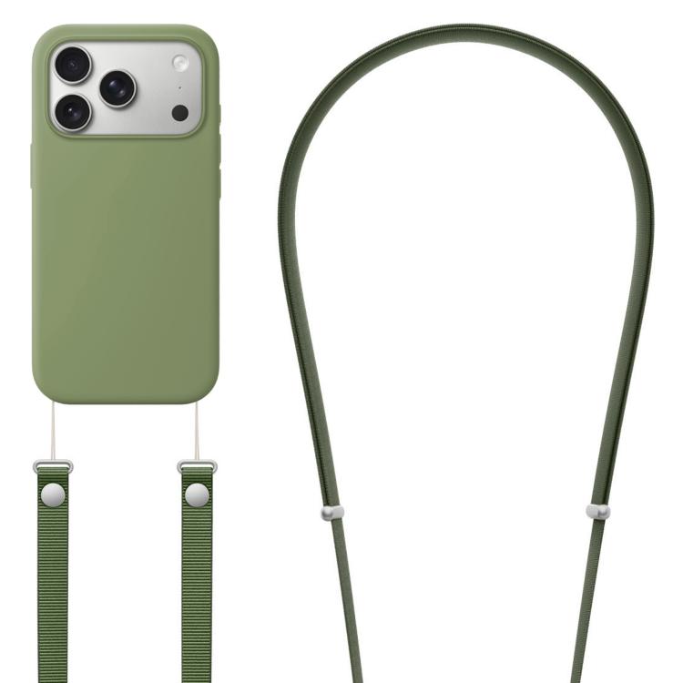 For iPhone 17 Pro Crossbody Imitation Nylon Magnetic Liquid Pop-Up Animation Liquid Silicone Phone Case(Light Jade Green)