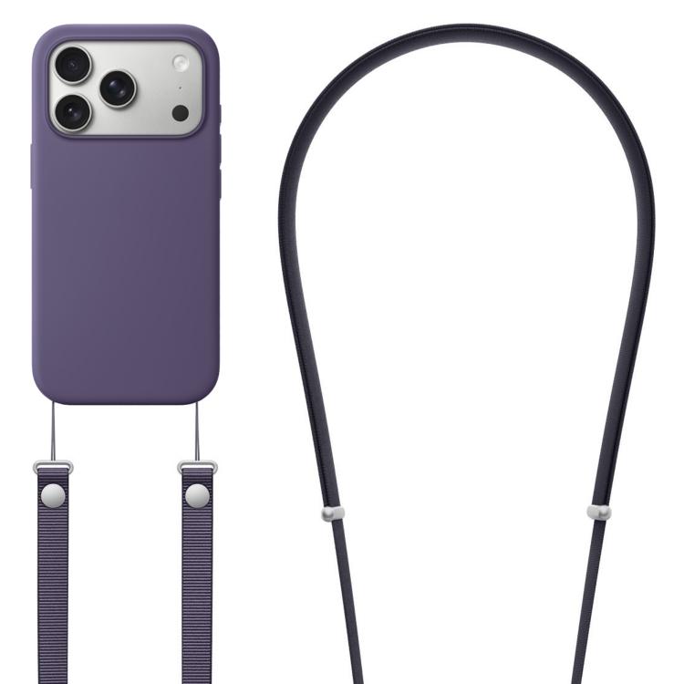 For iPhone 17 Pro Crossbody Imitation Nylon Magnetic Liquid Pop-Up Animation Liquid Silicone Phone Case(Purple)