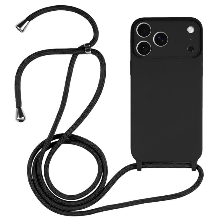 For iPhone 17 Pro Crossbody Lanyard Liquid Silicone Case(Black)