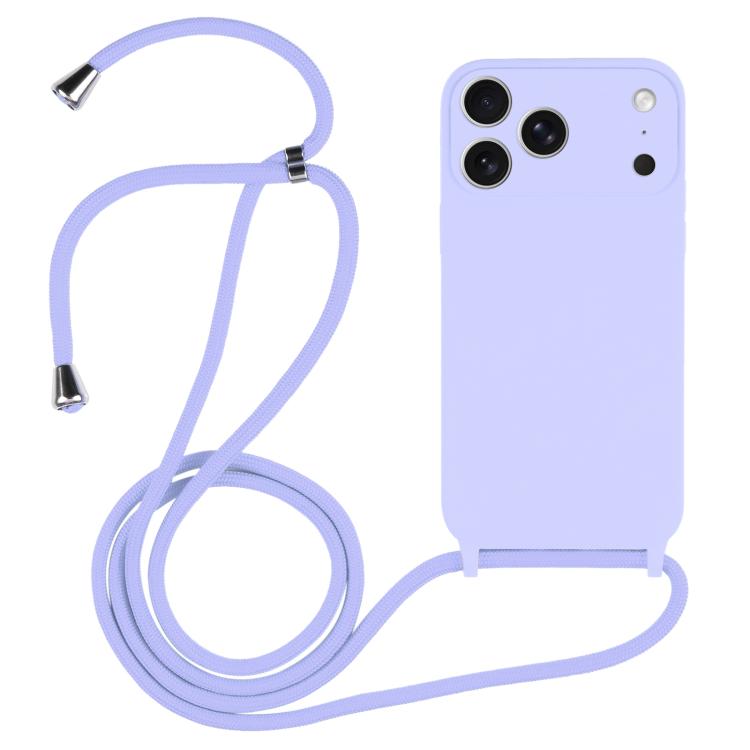 For iPhone 17 Pro Crossbody Lanyard Liquid Silicone Case(Light Purple)