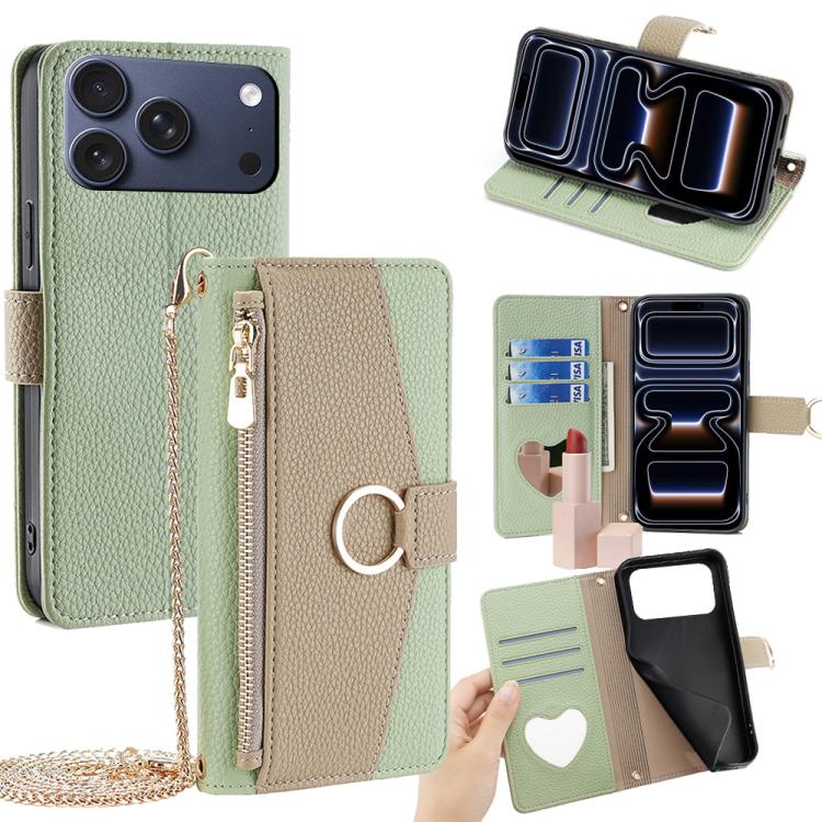 For iPhone 17 Pro Crossbody Litchi Texture Leather Phone Case(Green)
