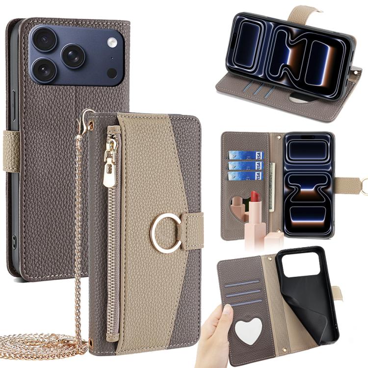 For iPhone 17 Pro Crossbody Litchi Texture Leather Phone Case(Grey)