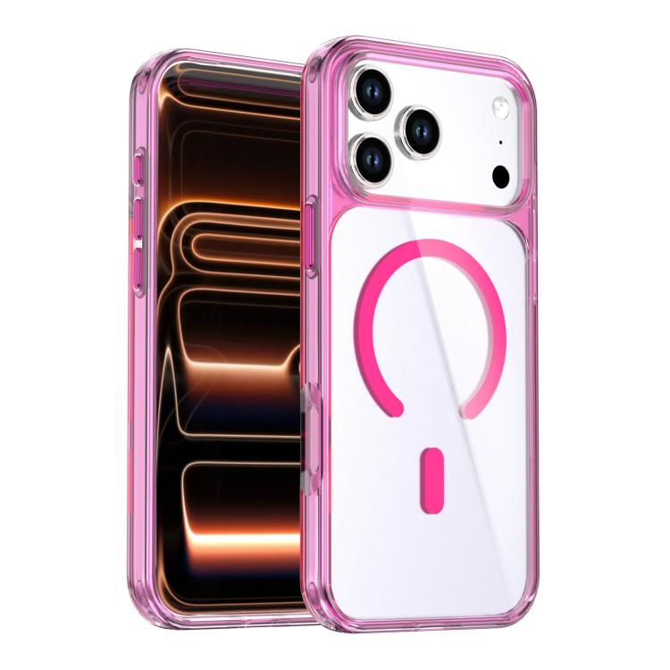 For iPhone 17 Pro Crystal Colorful Magnetic Phone Case(Rose Red)