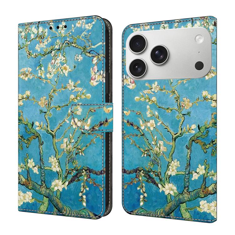 For iPhone 17 Pro Crystal-Like Painted Vegan Leather Phone Case(Apricot Blossoms)