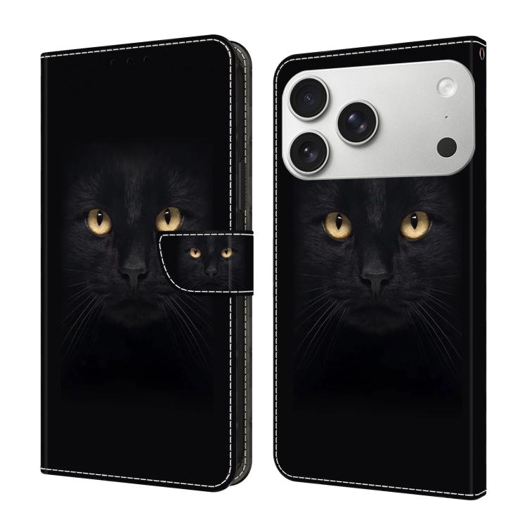 For iPhone 17 Pro Crystal-Like Painted Vegan Leather Phone Case(Black Cat)