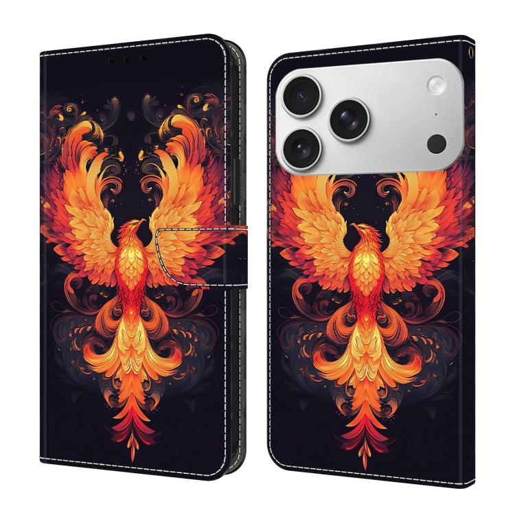For iPhone 17 Pro Crystal-Like Painted Vegan Leather Phone Case(Fire Phoenix)