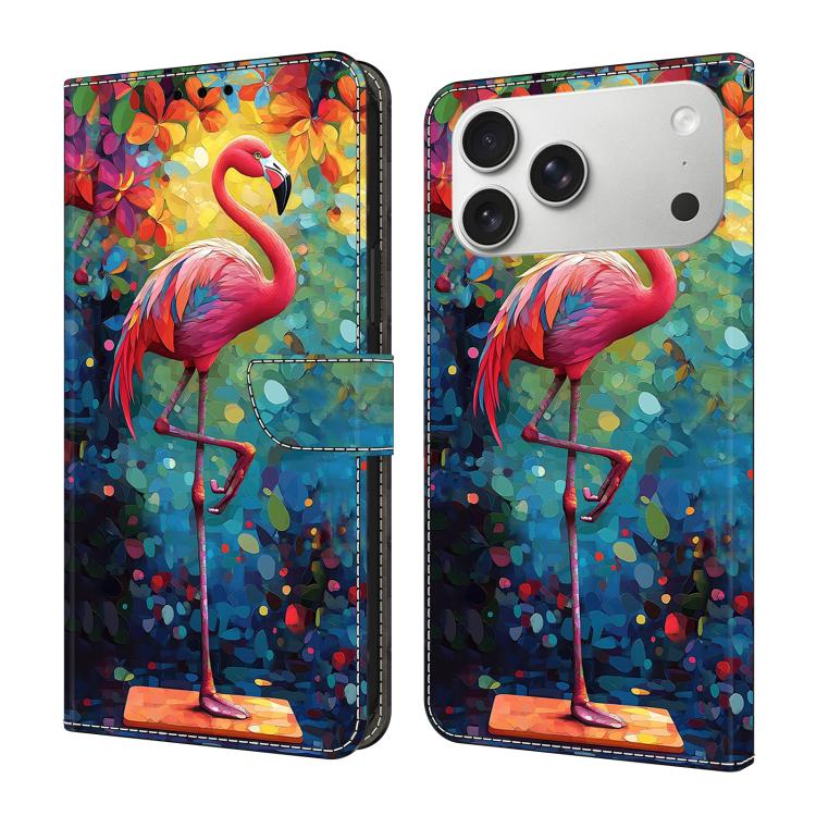 For iPhone 17 Pro Crystal-Like Painted Vegan Leather Phone Case(Flamingo)