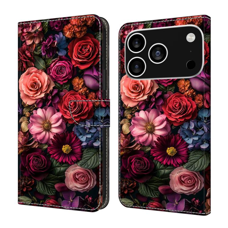 For iPhone 17 Pro Crystal-Like Painted Vegan Leather Phone Case(Flower Garden)