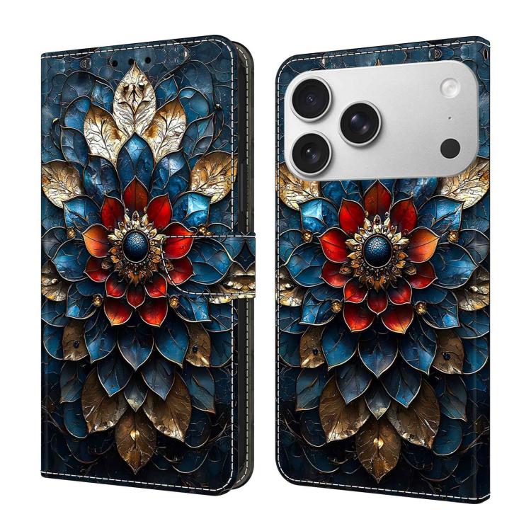 For iPhone 17 Pro Crystal-Like Painted Vegan Leather Phone Case(Glass Flower)