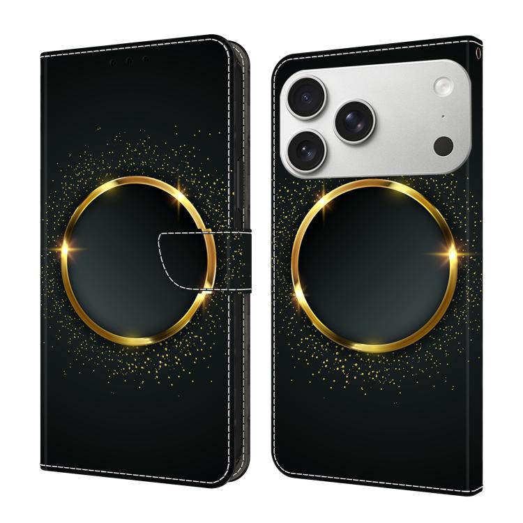 For iPhone 17 Pro Crystal-Like Painted Vegan Leather Phone Case(Golden Circle)