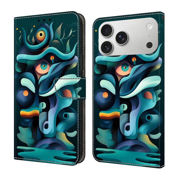 For iPhone 17 Pro Crystal-Like Painted Vegan Leather Phone Case(Graffiti Green Shadow)