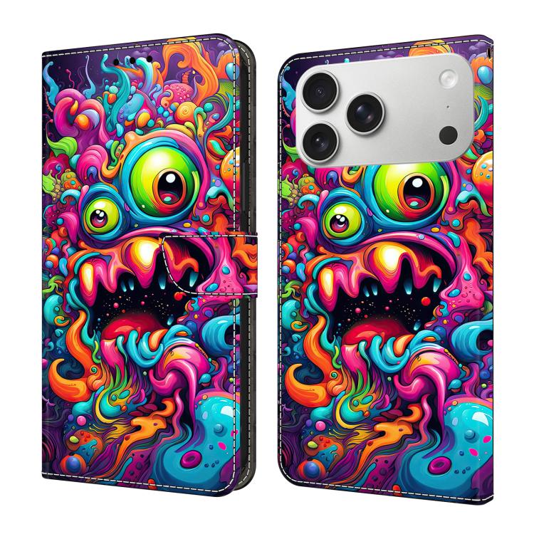 For iPhone 17 Pro Crystal-Like Painted Vegan Leather Phone Case(Graffiti Monster)