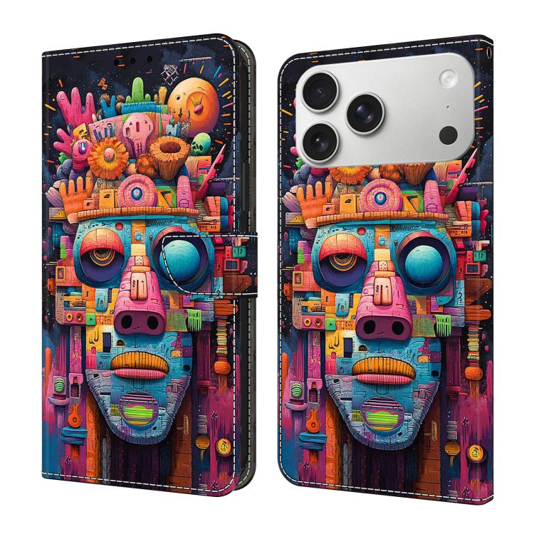 For iPhone 17 Pro Crystal-Like Painted Vegan Leather Phone Case(Graffiti Portrait)